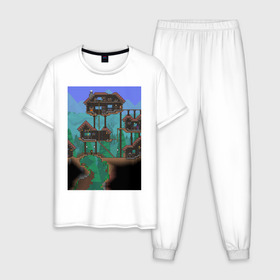 Мужская пижама хлопок с принтом Terraria в Тюмени, 100% хлопок | брюки и футболка прямого кроя, без карманов, на брюках мягкая резинка на поясе и по низу штанин
 | Тематика изображения на принте: 