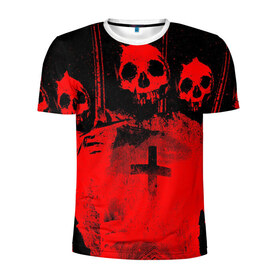 Мужская футболка 3D спортивная с принтом Анархия в Тюмени, 100% полиэстер с улучшенными характеристиками | приталенный силуэт, круглая горловина, широкие плечи, сужается к линии бедра | Тематика изображения на принте: 666 | анархия | зло | крест | тьма | черепа