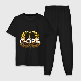 Мужская пижама хлопок с принтом CRITICAL OPS (C-OPS). в Тюмени, 100% хлопок | брюки и футболка прямого кроя, без карманов, на брюках мягкая резинка на поясе и по низу штанин
 | Тематика изображения на принте: c ops | critical ops | cs go | esport | fbi | free fire | game | ops | swat | игра | к опс | киберспорт | критикал | критикал опс | критические операции | опс | сват | фбр | экшен