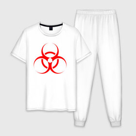 Мужская пижама хлопок с принтом BIOHAZARD в Тюмени, 100% хлопок | брюки и футболка прямого кроя, без карманов, на брюках мягкая резинка на поясе и по низу штанин
 | biohazard | radiation | re | re3 | residenr evil | toxic | virusвирус | world war z | биохазард | обитель зла | радиация | токсик | эпидемия
