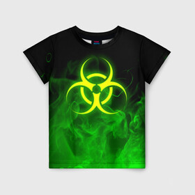 Детская футболка 3D с принтом BIOHAZARD в Тюмени, 100% гипоаллергенный полиэфир | прямой крой, круглый вырез горловины, длина до линии бедер, чуть спущенное плечо, ткань немного тянется | Тематика изображения на принте: biohazard | radiation | re | re3 | residenr evil | toxic | virusвирус | world war z | биохазард | обитель зла | радиация | токсик | эпидемия