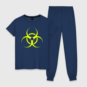 Женская пижама хлопок с принтом BIOHAZARD в Тюмени, 100% хлопок | брюки и футболка прямого кроя, без карманов, на брюках мягкая резинка на поясе и по низу штанин | biohazard | radiation | re | re3 | residenr evil | toxic | virusвирус | world war z | биохазард | обитель зла | радиация | токсик | эпидемия