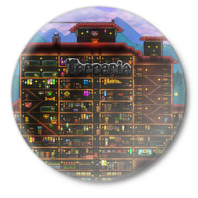 Значок с принтом TERRARIA в Тюмени,  металл | круглая форма, металлическая застежка в виде булавки | game | pixel | terraria | игра | пиксель | террариа