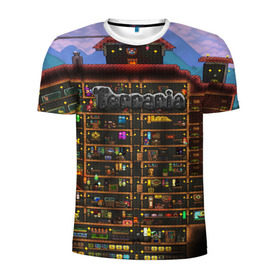 Мужская футболка 3D спортивная с принтом TERRARIA в Тюмени, 100% полиэстер с улучшенными характеристиками | приталенный силуэт, круглая горловина, широкие плечи, сужается к линии бедра | Тематика изображения на принте: game | pixel | terraria | игра | пиксель | террариа