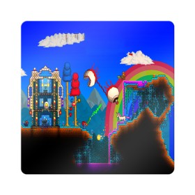 Магнит виниловый Квадрат с принтом TERRARIA GAME в Тюмени, полимерный материал с магнитным слоем | размер 9*9 см, закругленные углы | Тематика изображения на принте: game | pixel | terraria | игра | пиксель | террариа