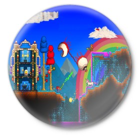 Значок с принтом TERRARIA GAME в Тюмени,  металл | круглая форма, металлическая застежка в виде булавки | Тематика изображения на принте: game | pixel | terraria | игра | пиксель | террариа
