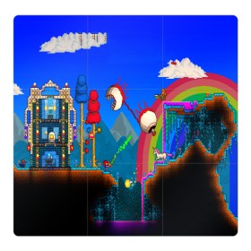 Магнитный плакат 3Х3 с принтом TERRARIA GAME в Тюмени, Полимерный материал с магнитным слоем | 9 деталей размером 9*9 см | Тематика изображения на принте: game | pixel | terraria | игра | пиксель | террариа