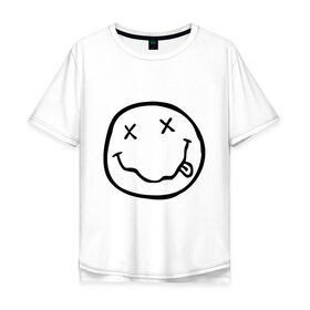 Мужская футболка хлопок Oversize с принтом NIRVANA (+ на спине) в Тюмени, 100% хлопок | свободный крой, круглый ворот, “спинка” длиннее передней части | cobain | kurt | nirvana | кобейн | курт | нирвана | смайл | улыбка