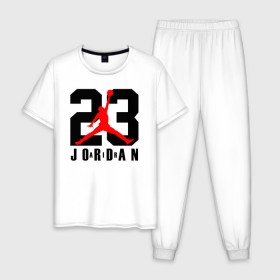 Мужская пижама хлопок с принтом MICHAEL JORDAN (23) в Тюмени, 100% хлопок | брюки и футболка прямого кроя, без карманов, на брюках мягкая резинка на поясе и по низу штанин
 | Тематика изображения на принте: 