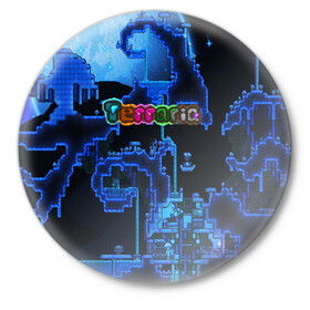 Значок с принтом Terraria в Тюмени,  металл | круглая форма, металлическая застежка в виде булавки | Тематика изображения на принте: game | pixel | terraria | игра | пиксель | террариа