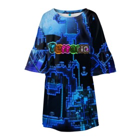 Детское платье 3D с принтом Terraria в Тюмени, 100% полиэстер | прямой силуэт, чуть расширенный к низу. Круглая горловина, на рукавах — воланы | Тематика изображения на принте: game | pixel | terraria | игра | пиксель | террариа