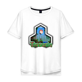 Мужская футболка хлопок Oversize с принтом Terraria в Тюмени, 100% хлопок | свободный крой, круглый ворот, “спинка” длиннее передней части | game | logo | teraria | terraria | игра | инди игра | логотип | надпись | терария | террария