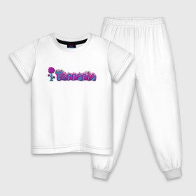 Детская пижама хлопок с принтом Terraria в Тюмени, 100% хлопок |  брюки и футболка прямого кроя, без карманов, на брюках мягкая резинка на поясе и по низу штанин
 | game | logo | teraria | terraria | игра | инди игра | логотип | надпись | терария | террария