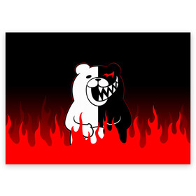 Поздравительная открытка с принтом MONOKUMA в Тюмени, 100% бумага | плотность бумаги 280 г/м2, матовая, на обратной стороне линовка и место для марки
 | anime | bear | black  white | danganronpa | kurokuma | monodam | monokuma | monomi | monotaro | rabbit | school | shirokuma | аниме | главарь | мoноми | монокума | черно белый | школа