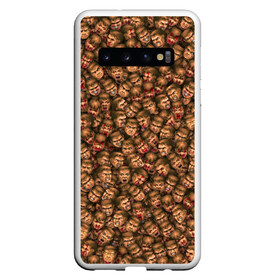 Чехол для Samsung Galaxy S10 с принтом Doomguy Classic в Тюмени, Силикон | Область печати: задняя сторона чехла, без боковых панелей | Тематика изображения на принте: doom | pixel | дум | думгай | кровь | лицо | паттерн | ретро