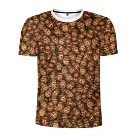 Мужская футболка 3D спортивная с принтом Doomguy Classic в Тюмени, 100% полиэстер с улучшенными характеристиками | приталенный силуэт, круглая горловина, широкие плечи, сужается к линии бедра | doom | pixel | дум | думгай | кровь | лицо | паттерн | ретро