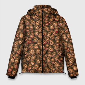 Мужская зимняя куртка 3D с принтом Doomguy Classic в Тюмени, верх — 100% полиэстер; подкладка — 100% полиэстер; утеплитель — 100% полиэстер | длина ниже бедра, свободный силуэт Оверсайз. Есть воротник-стойка, отстегивающийся капюшон и ветрозащитная планка. 

Боковые карманы с листочкой на кнопках и внутренний карман на молнии. | Тематика изображения на принте: doom | pixel | дум | думгай | кровь | лицо | паттерн | ретро