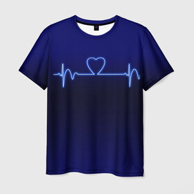 Мужская футболка 3D с принтом Кардиограмма про любовь в Тюмени, 100% полиэфир | прямой крой, круглый вырез горловины, длина до линии бедер | 14 февраля | 8 марта | валентинов день | влюблен | влюбленность | влюбленные | вместе навсегда | девичник | девушке | день вл | для жены | здоровье | кардиограмма | любимая | любимый | люблю