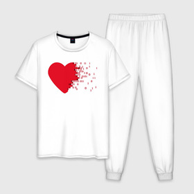 Мужская пижама хлопок с принтом Сердце в Тюмени, 100% хлопок | брюки и футболка прямого кроя, без карманов, на брюках мягкая резинка на поясе и по низу штанин
 | двоичная | единицы | нули | программист | сердце