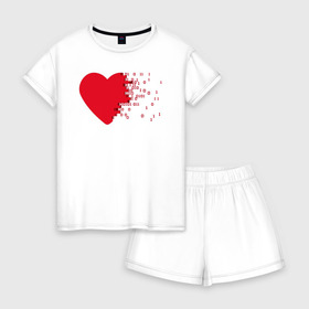 Женская пижама с шортиками хлопок с принтом Сердце в Тюмени, 100% хлопок | футболка прямого кроя, шорты свободные с широкой мягкой резинкой | двоичная | единицы | нули | программист | сердце