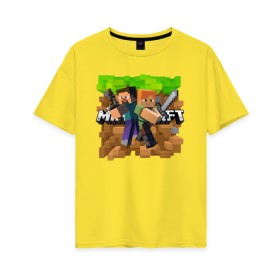Женская футболка хлопок Oversize с принтом MINECRAFT в Тюмени, 100% хлопок | свободный крой, круглый ворот, спущенный рукав, длина до линии бедер
 | block | creeper | cube | minecraft | pixel | блок | геометрия | крафт | крипер | кубики | майнкрафт | пиксели