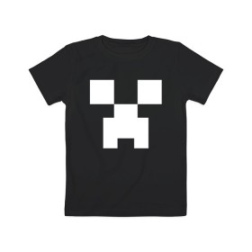 Детская футболка хлопок с принтом MINECRAFT CREEPER в Тюмени, 100% хлопок | круглый вырез горловины, полуприлегающий силуэт, длина до линии бедер | block | creeper | cube | minecraft | pixel | блок | геометрия | крафт | крипер | кубики | майнкрафт | пиксели