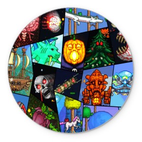 Коврик для мышки круглый с принтом Terraria allpic в Тюмени, резина и полиэстер | круглая форма, изображение наносится на всю лицевую часть | game | pixel | terraria | игра | пиксель | террариа