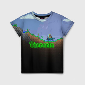 Детская футболка 3D с принтом terraria game в Тюмени, 100% гипоаллергенный полиэфир | прямой крой, круглый вырез горловины, длина до линии бедер, чуть спущенное плечо, ткань немного тянется | Тематика изображения на принте: game | pixel | terraria | игра | пиксель | террариа