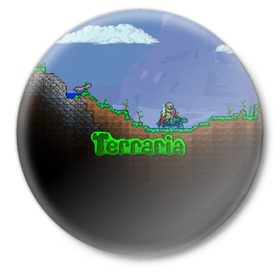 Значок с принтом terraria game в Тюмени,  металл | круглая форма, металлическая застежка в виде булавки | game | pixel | terraria | игра | пиксель | террариа