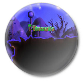 Значок с принтом TERRARIA в Тюмени,  металл | круглая форма, металлическая застежка в виде булавки | game | pixel | terraria | игра | пиксель | террариа