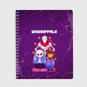 Тетрадь с принтом UNDERTALE в Тюмени, 100% бумага | 48 листов, плотность листов — 60 г/м2, плотность картонной обложки — 250 г/м2. Листы скреплены сбоку удобной пружинной спиралью. Уголки страниц и обложки скругленные. Цвет линий — светло-серый
 | asriel dreemurr | chara | frisk | gaster blaster | sans | undertale | азриэль дримурр | андертейл | андрайн | гастер | меттатон | санс | фриск | чара