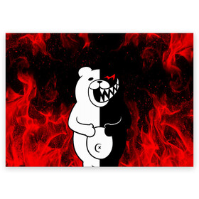 Поздравительная открытка с принтом MONOKUMA в Тюмени, 100% бумага | плотность бумаги 280 г/м2, матовая, на обратной стороне линовка и место для марки
 | anime | bear | black  white | danganronpa | kurokuma | monodam | monokuma | monomi | monotaro | rabbit | school | shirokuma | аниме | главарь | мoноми | монокума | черно белый | школа