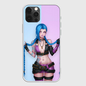 Чехол для iPhone 12 Pro с принтом League of Legends Jinx в Тюмени, силикон | область печати: задняя сторона чехла, без боковых панелей | art | braids | cartridges | character | game | girl | jinx | league of legends | lol | pigtails | tattoo | арт | девушка | джинкс | игра | косички | косы | лига легенд | лол | патроны | персонаж | тату