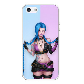 Чехол для iPhone 5/5S матовый с принтом League of Legends Jinx в Тюмени, Силикон | Область печати: задняя сторона чехла, без боковых панелей | art | braids | cartridges | character | game | girl | jinx | league of legends | lol | pigtails | tattoo | арт | девушка | джинкс | игра | косички | косы | лига легенд | лол | патроны | персонаж | тату