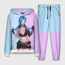 Женский костюм 3D (с толстовкой) с принтом League of Legends Jinx в Тюмени,  |  | art | braids | cartridges | character | game | girl | jinx | league of legends | lol | pigtails | tattoo | арт | девушка | джинкс | игра | косички | косы | лига легенд | лол | патроны | персонаж | тату