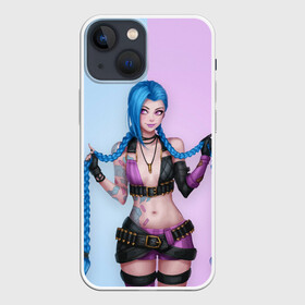 Чехол для iPhone 13 mini с принтом League of Legends Jinx в Тюмени,  |  | art | braids | cartridges | character | game | girl | jinx | league of legends | lol | pigtails | tattoo | арт | девушка | джинкс | игра | косички | косы | лига легенд | лол | патроны | персонаж | тату