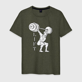 Мужская футболка хлопок с принтом Lift в Тюмени, 100% хлопок | прямой крой, круглый вырез горловины, длина до линии бедер, слегка спущенное плечо. | lifting | wheight lifting | wheightlifting | тяжелая атлетика | штанга | штангист