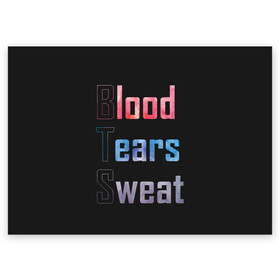 Поздравительная открытка с принтом Blood  Tears  Sweat в Тюмени, 100% бумага | плотность бумаги 280 г/м2, матовая, на обратной стороне линовка и место для марки
 | Тематика изображения на принте: bangtan | bighit | boy | fake love | j hope | jimin | jin | jungkook | korea | kpop | live | luv | mic drop | rm | suga | v | with | бтс | кей | поп