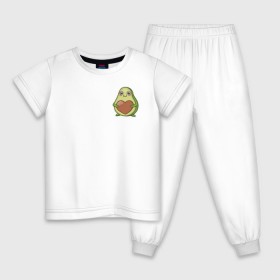 Детская пижама хлопок с принтом Avocado Heart в Тюмени, 100% хлопок |  брюки и футболка прямого кроя, без карманов, на брюках мягкая резинка на поясе и по низу штанин
 | Тематика изображения на принте: avocado | heart | sticker | vegan | vegetarian | авокадо | веган | вегетарианство | сердце | стикер