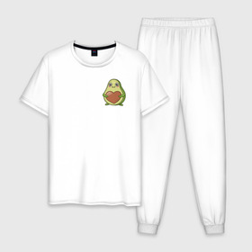 Мужская пижама хлопок с принтом Avocado Heart в Тюмени, 100% хлопок | брюки и футболка прямого кроя, без карманов, на брюках мягкая резинка на поясе и по низу штанин
 | avocado | heart | sticker | vegan | vegetarian | авокадо | веган | вегетарианство | сердце | стикер