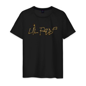 Мужская футболка хлопок с принтом LIL PEEP GOLDEN LOGO в Тюмени, 100% хлопок | прямой крой, круглый вырез горловины, длина до линии бедер, слегка спущенное плечо. | Тематика изображения на принте: lil peep | lil prince | pink | зарубежная музыка | лил пип | маленький принц