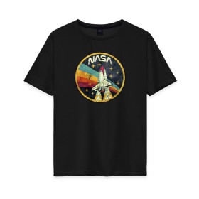 Женская футболка хлопок Oversize с принтом NASA в Тюмени, 100% хлопок | свободный крой, круглый ворот, спущенный рукав, длина до линии бедер
 | nasa | pop | space | trend | urban | к звёздам | космос | мода | наса | наука | радуга | ракета | ракеты