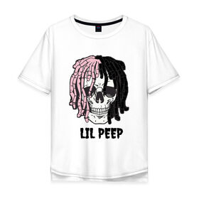 Мужская футболка хлопок Oversize с принтом Lil Peep в Тюмени, 100% хлопок | свободный крой, круглый ворот, “спинка” длиннее передней части | Тематика изображения на принте: lil | lil peep | music | new | peep | rap | rip | skull | лил | музыка | пеп | пип | рэп | рэпер | скилет | череп
