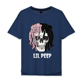 Мужская футболка хлопок Oversize с принтом Lil Peep в Тюмени, 100% хлопок | свободный крой, круглый ворот, “спинка” длиннее передней части | lil | lil peep | music | new | peep | rap | rip | skull | лил | музыка | пеп | пип | рэп | рэпер | скилет | череп