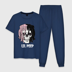 Мужская пижама хлопок с принтом Lil Peep в Тюмени, 100% хлопок | брюки и футболка прямого кроя, без карманов, на брюках мягкая резинка на поясе и по низу штанин
 | Тематика изображения на принте: lil | lil peep | music | new | peep | rap | rip | skull | лил | музыка | пеп | пип | рэп | рэпер | скилет | череп