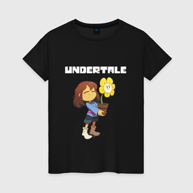 Женская футболка хлопок с принтом UNDERTALE в Тюмени, 100% хлопок | прямой крой, круглый вырез горловины, длина до линии бедер, слегка спущенное плечо | asriel dreemurr | chara | frisk | gaster blaster | sans | undertale | азриэль дримурр | андертейл | андрайн | гастер | меттатон | санс | фриск | чара