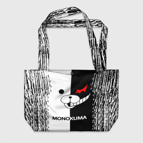 Пляжная сумка 3D с принтом Монокума поцарапанный в Тюмени, 100% полиэстер | застегивается на металлическую кнопку; внутренний карман застегивается на молнию. Стенки укреплены специальным мягким материалом, чтобы защитить содержимое от несильных ударов
 | anime | bear | black  white | danganronpa | kurokuma | monodam | monokuma | monomi | monotaro | pink | rabbit | school | shirokuma | аниме | главарь | мoноми | монокума | черно белый | школа