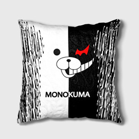Подушка 3D с принтом MONOKUMA. в Тюмени, наволочка – 100% полиэстер, наполнитель – холлофайбер (легкий наполнитель, не вызывает аллергию). | состоит из подушки и наволочки. Наволочка на молнии, легко снимается для стирки | anime | bear | black  white | danganronpa | kurokuma | monodam | monokuma | monomi | monotaro | pink | rabbit | school | shirokuma | аниме | главарь | мoноми | монокума | черно белый | школа