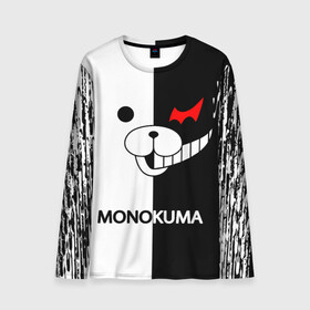 Мужской лонгслив 3D с принтом MONOKUMA. в Тюмени, 100% полиэстер | длинные рукава, круглый вырез горловины, полуприлегающий силуэт | anime | bear | black  white | danganronpa | kurokuma | monodam | monokuma | monomi | monotaro | pink | rabbit | school | shirokuma | аниме | главарь | мoноми | монокума | черно белый | школа