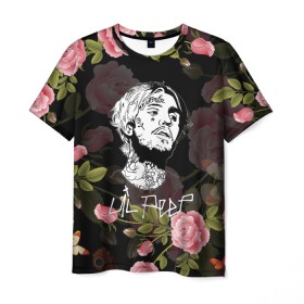 Мужская футболка 3D с принтом LIL PEEP ROSES в Тюмени, 100% полиэфир | прямой крой, круглый вырез горловины, длина до линии бедер | Тематика изображения на принте: lil peep | lil prince | pink | зарубежная музыка | лил пип | маленький принц